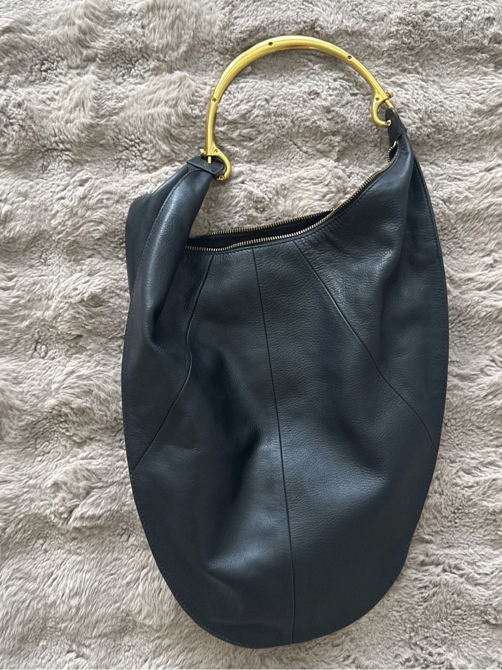 Walter Baker Black Leather Hobo with Yellow Top Handle